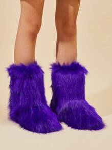 Women's Mid-Calf Warm Anti-Slip Boots With Personalized & Fashionable Decoration - Purple - View 5
