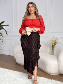 Flirla 大尺碼女裝圓點不對稱荷葉邊裙 - 白色 - 查看 7