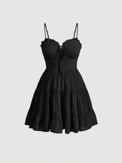 SHEIN MOD Plus Size Women's Solid Color Tie Cami Dress Milkmaid Dress,Corset Dress,Birthday Dresses For Women