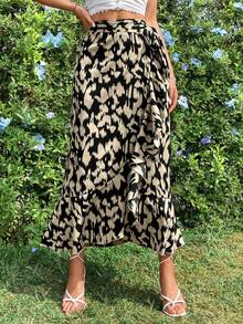 SHEIN Privé 女款印花裹身前繫帶半身裙 - 彩色 - 查看 4