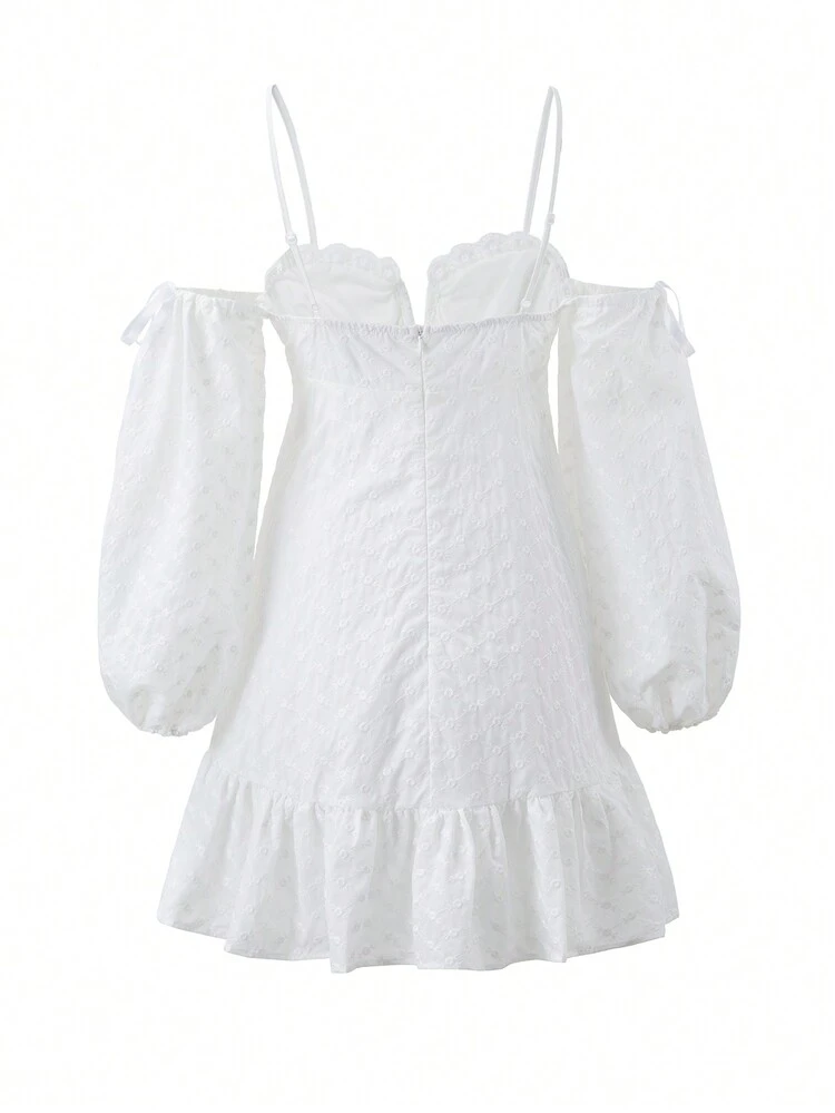 Summer Ladies' Solid Color Off-Shoulder Lantern Sleeve Cami Dress