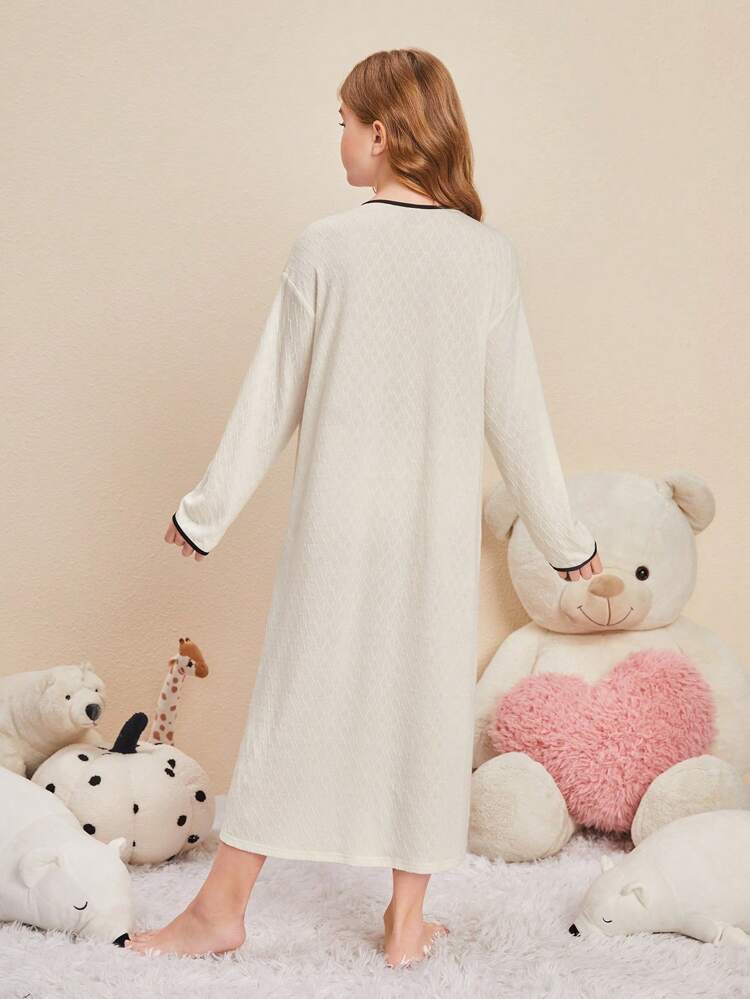 Tween Girls' Loose Cute Color Block Patchwork Wave Hem Homewear