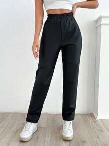 EURMUSE Women PU Leather Pant - Black - View 3