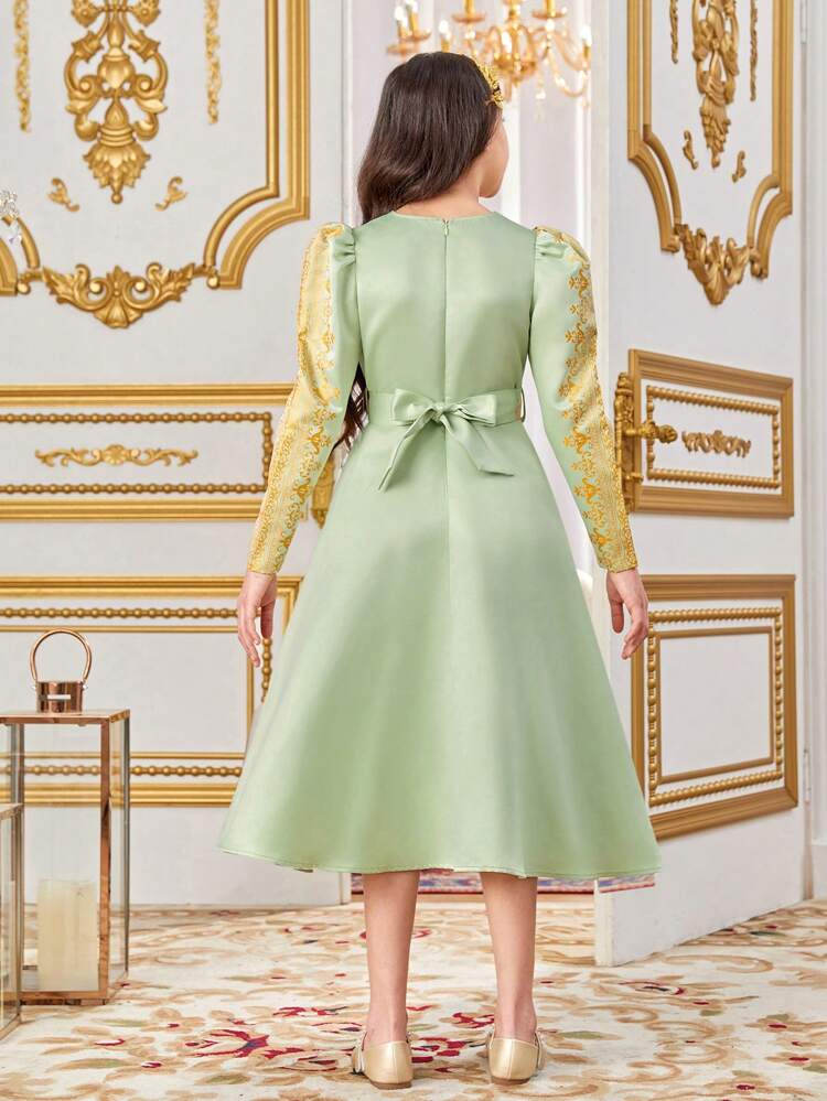 Tween Girls' Merging Cute V-Neck Floral Pattern Long Sleeve Dress