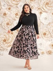 Modelyn Plus Size Solid Color Top And Floral Print Skirt Two-Piece Set 2 Piece Set