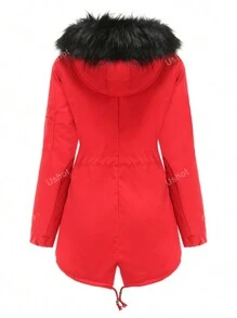 Women's Fleece Winter Coats Collar Long Sleeve Thickened Warm Furry Fluffy Hooded Jacket With Pocket Fashion Ski Windbreaker Outerwear