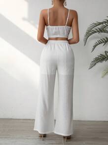Chiquease Women's Solid Color Cropped Cami Top And Pants Set - White - View 2