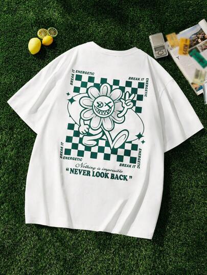 EASEVO Men Plus Size Cartoon Funny Graphic Knitted Casual Short Sleeve T-Shirt, For Vacation, Summer, School