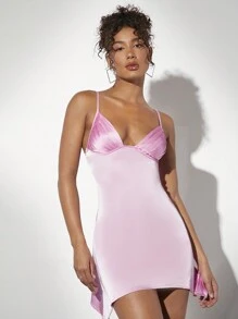 SHEIN BAE Women'S Asymmetrical Hem Spaghetti Strap Dress - Pink - View 3