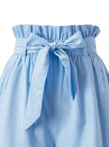 Enchnt Women's Solid Color Paper Bag Waist Shorts - Blue - View 9