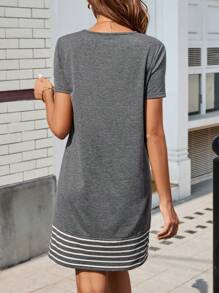 SHEIN LUNE Women Dresses Kantong Striped Casual - Grey - View 3
