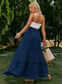 Simplee Casual Vacation Western-Style Women Fringe Hemline A-Line Skirt, Summer - Blue - View 2