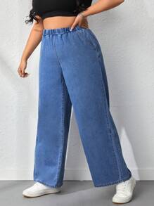 CovetEZ Plus Size Straight Leg Casual Jeans - Light Wash - View 5