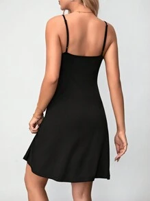 SHEIN Pregnant Women's Lace Splice Nursing Functionality Cami Dress For Maternity - Black - View 3