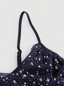 SHEIN MOD Women's Glitter Mesh Cami Dress - Navy Blue - View 4