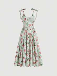 SHEIN MOD 女士花卉印花帝國腰細肩帶連衣裙 - 彩色 - 查看 1