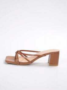 Giày sandal mũi vuông phong cách Pháp dành cho nữ, trang phục ngoài trời mùa hè, gót dày phù hợp với váy - màu nâu - Xem 5