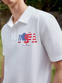 Manfinity VCAY Camiseta De Polo De Punto Para Hombre Con Manga Corta Impresa Con Carta