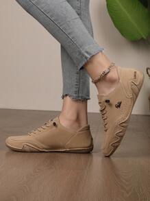 Fall/Winter Women's Casual Sports Shoes, Handmade Octopus Pattern Fitness Criss-Cross Training Sneakers, Fashionable Slip-On Motorcycle Shoes With Rubber Anti-Slip Sole - Camel - View 8