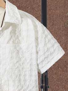 SHEIN 2pcs/Set Exploer Boys' Vacation Short Sleeve Cardigan Shirt And Shorts - White - View 4