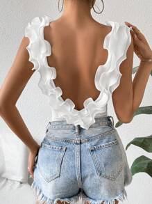 Chiquease Women's Ribbed Backless Sleeveless Bodysuit - White - View 1