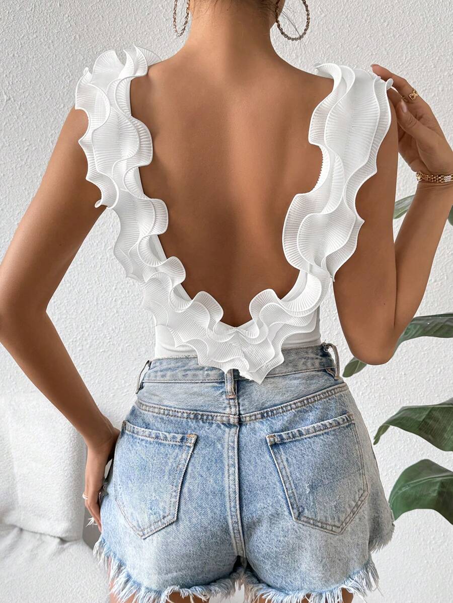 Chiquease Women's Ribbed Backless Sleeveless Bodysuit - White - View 1