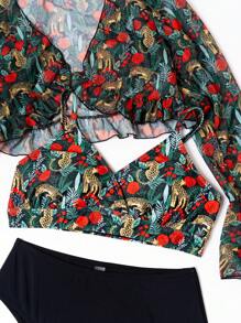 Teen Girl Leopard Print Bikini Set, 3pcs Summer Beach - Black - View 4