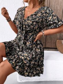 SHEIN Clasi 大尺碼女裝全印花前綁帶洋裝 - 彩色 - 查看 5