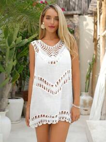SHEIN VCAY Women's Crochet Panel Sleeveless Top - White - View 5
