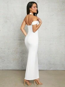 SHEIN BAE Vestido De Verano Asimétrico Sexy Hueco Con Tirantes Cruzados Y Recogido, Vestido Blanco - Blanco - Ver 3