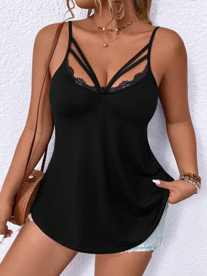 SHEIN LUNE 大码度假休闲纯色镂空吊带背心