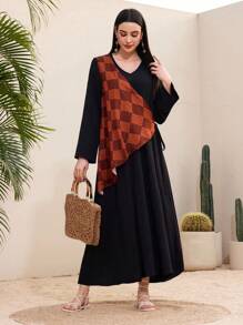 Mulvari Vestido De Cambio De Manga Acampanada A Cuadros De Mujer