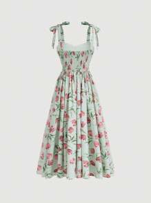 SHEIN MOD 女士花卉印花帝國腰細肩帶連衣裙 - 彩色 - 查看 2
