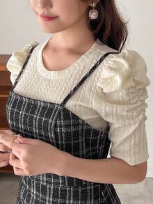 FRIFUL 女士格紋細肩帶a字裙 - 黑與白 - 查看 7