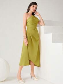 Modelyn 女式纹理单肩长款晚礼服 - 黃色 - 查看 6