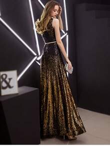 优雅派对礼服，修身舞会礼服，A字亮片性感多色V领晚礼服，正式礼服，婚礼宾客礼服，适合毕业典礼、宴会和其他场合。