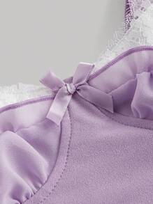 SHEIN MOD Áo yếm ren màu tương phản dành cho nữ cho mùa hè - Màu tím - Xem 4