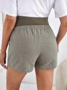 SHEIN Shorts De Maternidad De Color Sólido Con Cintura Ajustable