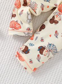 Baby Girl Cute Cartoon Dancing Girl Printed Pajama Set - Apricot - View 5