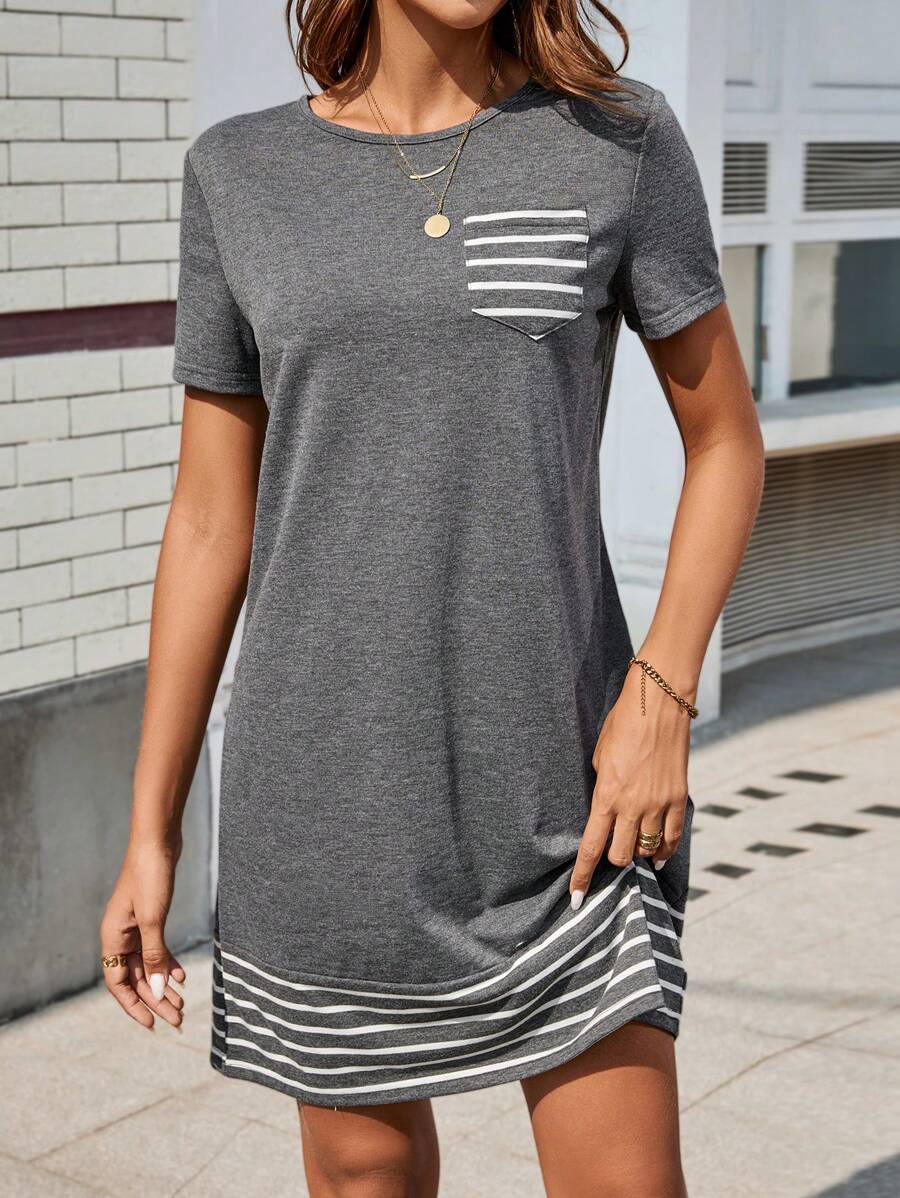 SHEIN LUNE Women Dresses Kantong Striped Casual