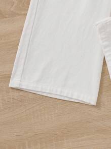 SHEIN Cô gái Tween Giải trí Eo cao quần ống rộng Quần jean Với Lớn Túi Và Xếp , Thích hợp Đối với Mặc hàng ngày Và bờ biển Kỳ nghỉ - trắng - Xem 4