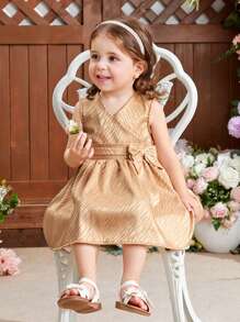 Baby Girl's Sleeveless Floral Jacquard Dress In Champagne Color, Perfect For Daily And Casual Wear, Spring And Summer - Multicolor - View 1