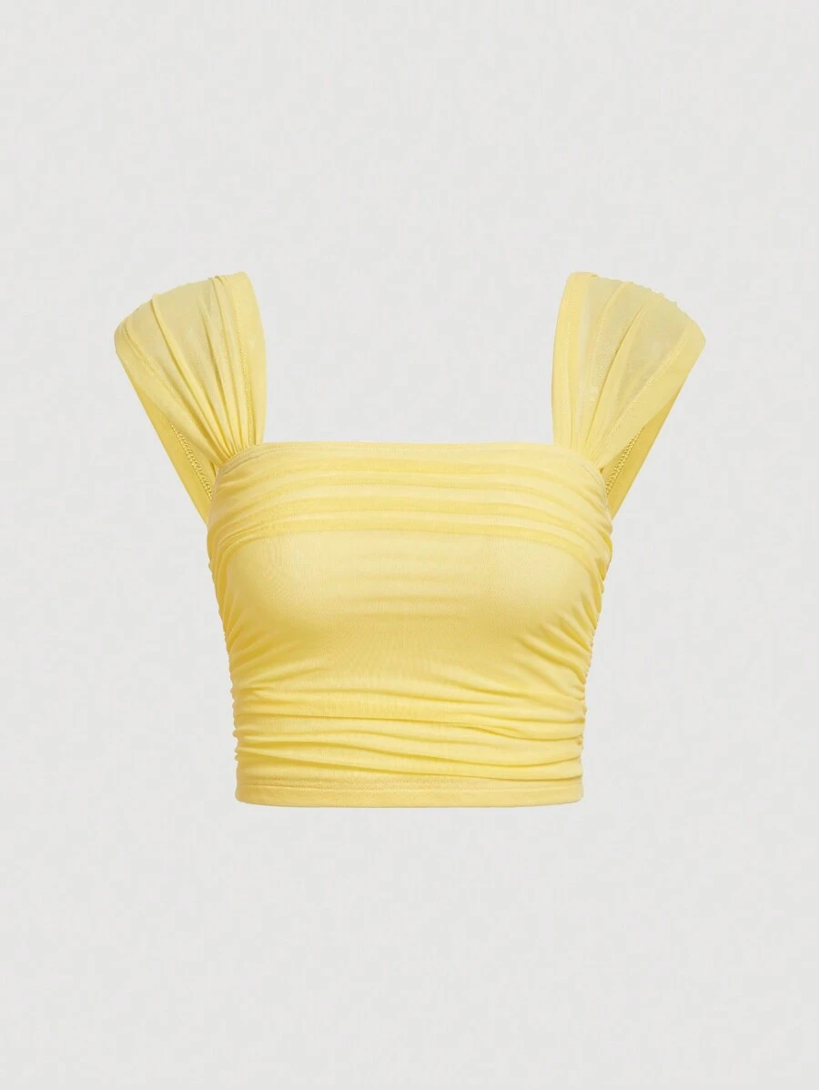 SHEIN MOD Women's Square Neck Pleated Tank Top - Yellow - View 1