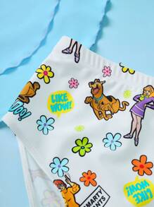 SCOOBY-DOO X SHEIN Tween Girl Cartoon & Letter Graphic Bikini Set - Blue - View 3