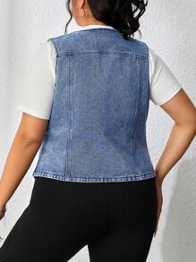 SHEIN EZwear Plus Size Women's Asymmetrical Hem Sleeveless Denim Top