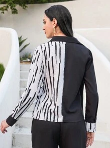 Mulvari Women's Striped Color Block Long Sleeve Shirt