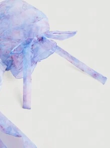 SHEIN MOD 整體花卉印花泡泡袖荷葉邊腰帶禮服裙 - 紫色 - 查看 3