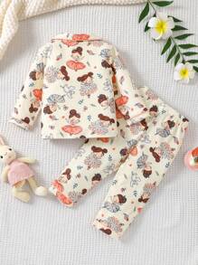 Baby Girl Cute Cartoon Dancing Girl Printed Pajama Set - Apricot - View 2