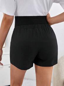 SHEIN Maternity Solid Color Adjustable Waist Shorts - Black - View 2