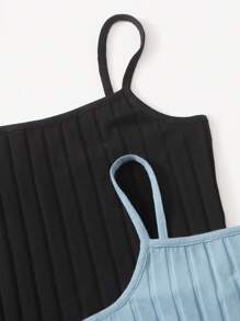 SHEIN Conjunto de vestido de punto acanalado casual de 2 piezas para niña preadolescente en unicolor - Multicolor - Ver 3